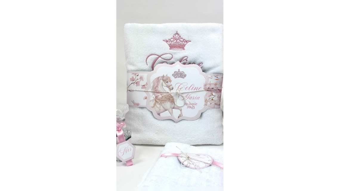 Trusou botez carusel cu cai roz pal si flori pastelate Pink Carousel 2